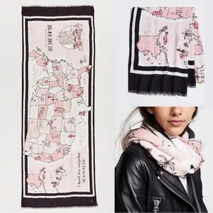 Kate Spade New York USA map oblong scarf 100% Viscose 30”X84”  Pink